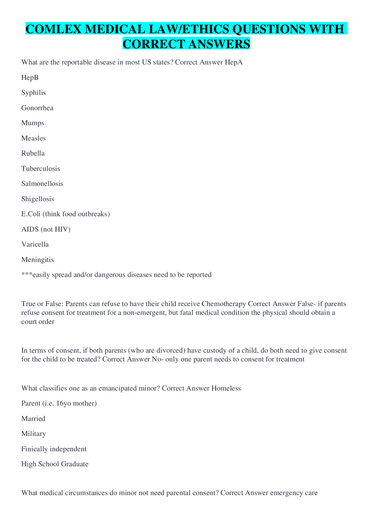 Preview image for COMLEX MEDICAL LAW/ETHICS QUESTIONS WITH CORRECT ANSWERS